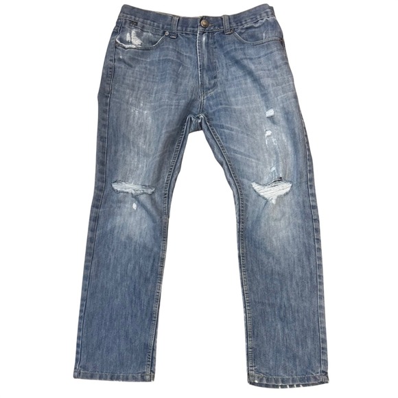 PD&C Other - PD&C Men's Blue Medium Wash Ripped Denim Slim Straight Distressed Jeans Sz 32x30
